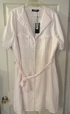 NWT Fashion Union Plus Pink White Checkered Robe Style Dress UK26 US22